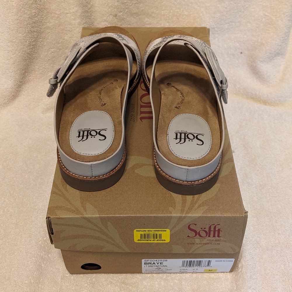 Sofft Braye Light Grey/Natural Leather Slide Sandals - Picture 4 of 5